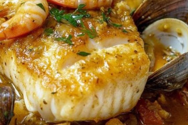 Receita Lombo de Bacalhau Fresco com Ameijoa e Camarão pedaço de lombo de bacalhau e moluscos