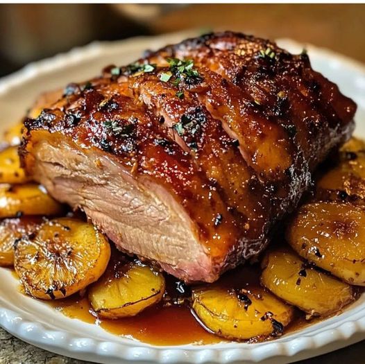 Receita de Pernil Assado: Suculência e Sabor na Medida Certa! pernil assado com pedaços de abacaxi